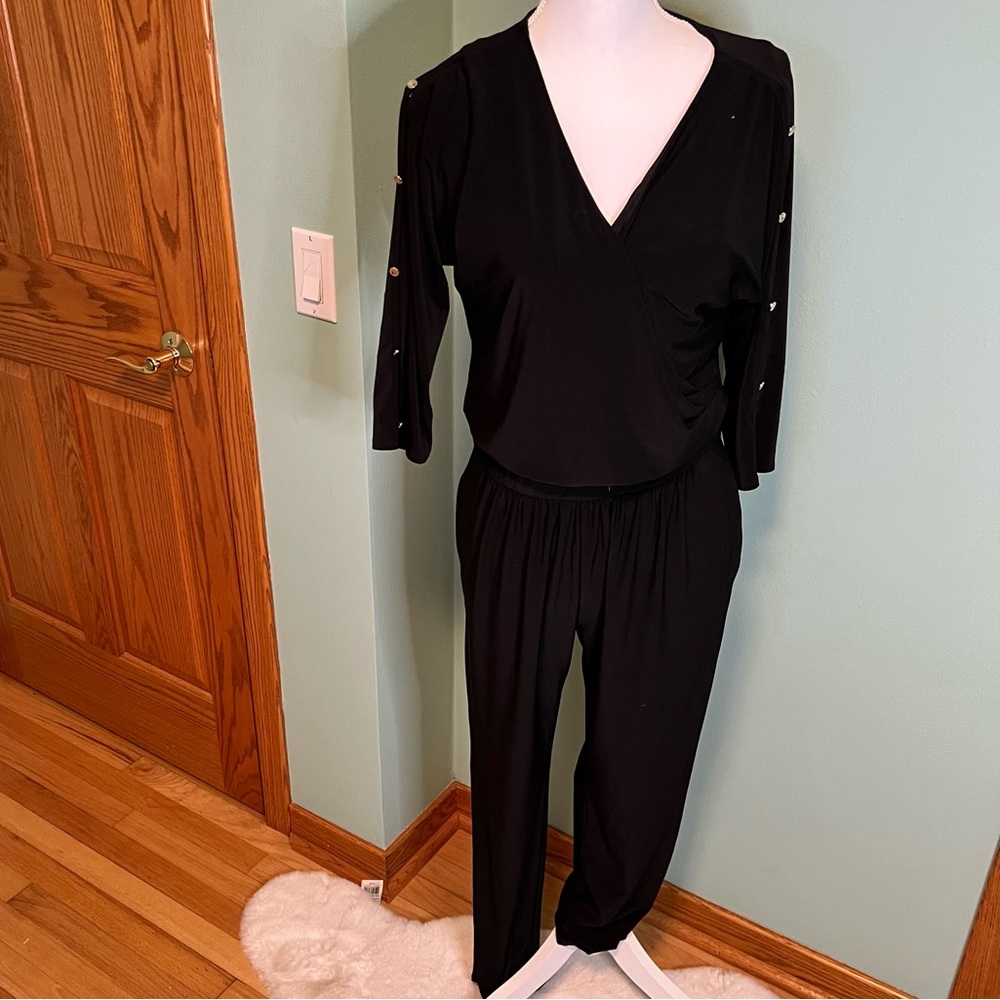 White House Black Market 3/4 Sleeve Black Jumpsuit One Piece